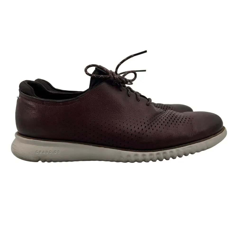 Cole Haan Mens 13‎ Shoes Zerøgrand Raisin Red Leather Perforated Oxford C34072